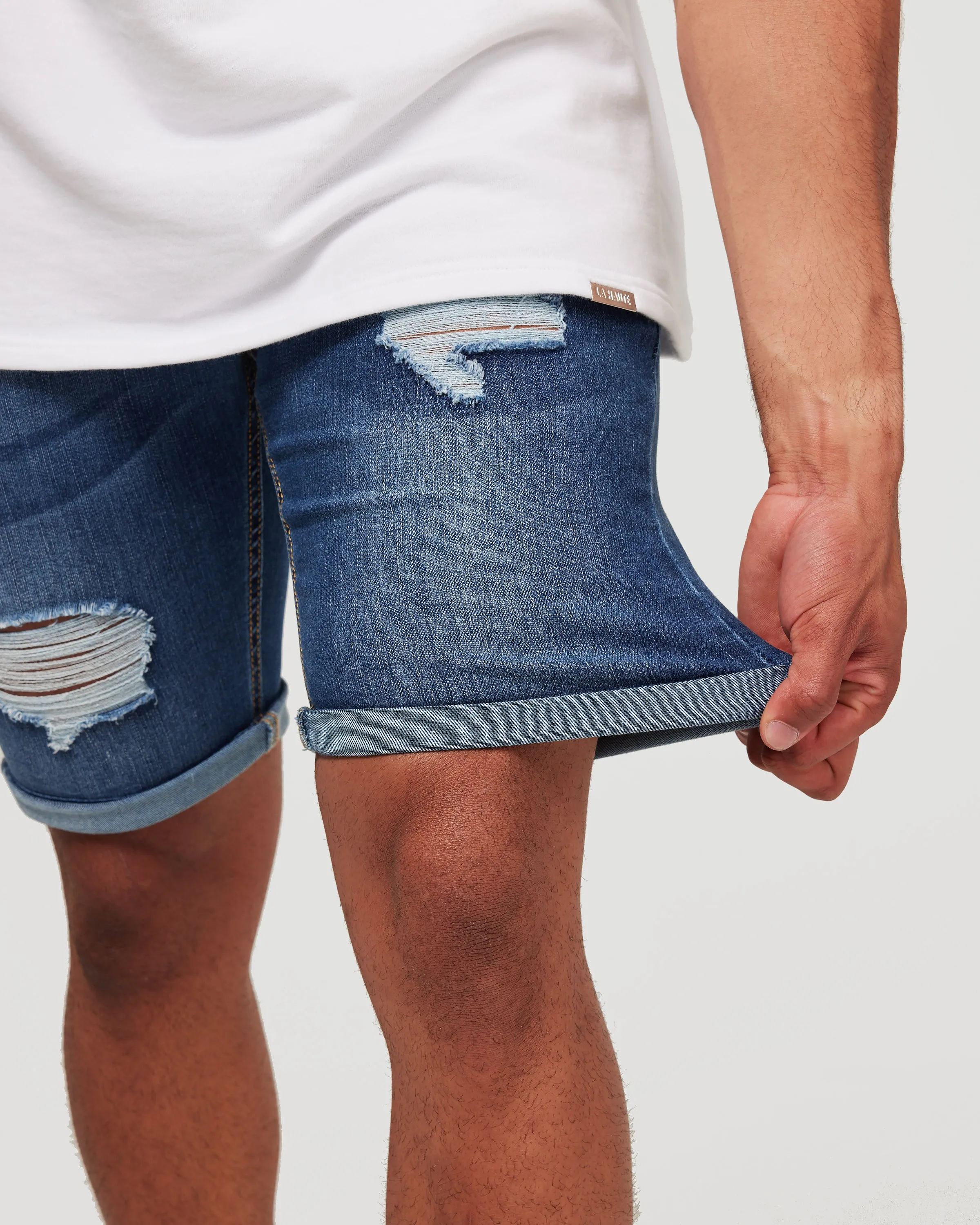 Dark Blue Ripped Denim Shorts