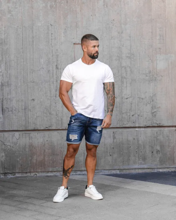 Dark Blue Ripped Denim Shorts