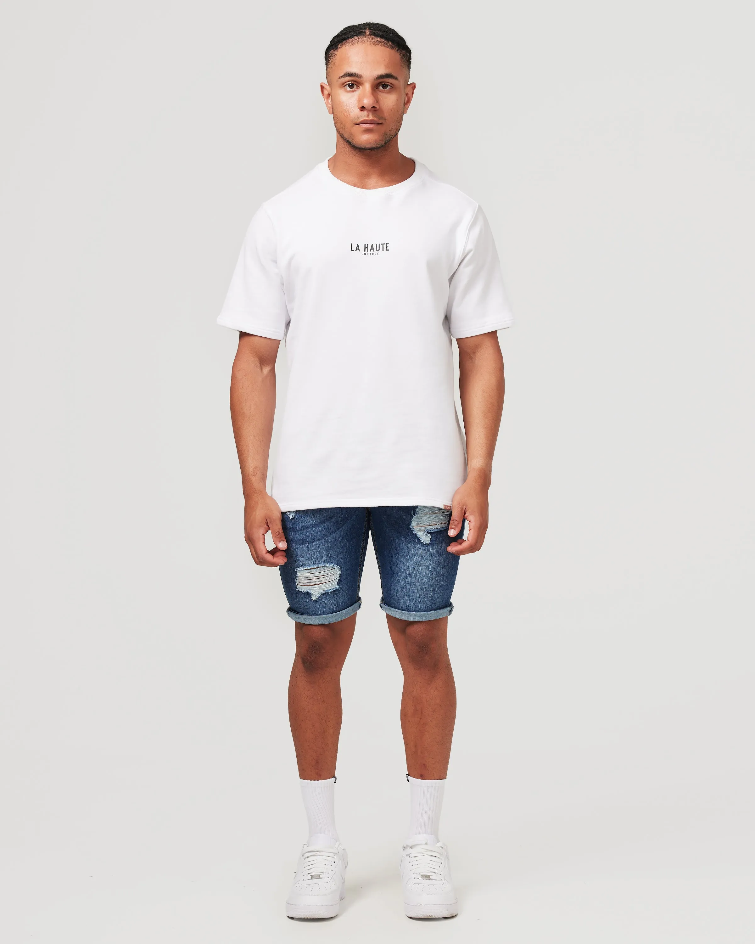 Dark Blue Ripped Denim Shorts