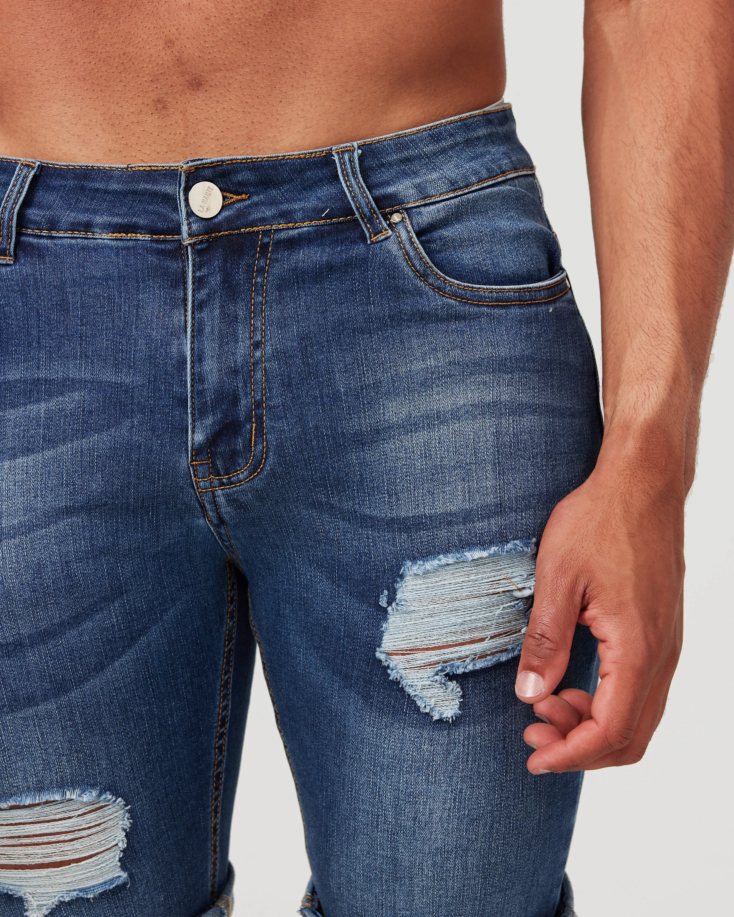 Dark Blue Ripped Denim Shorts