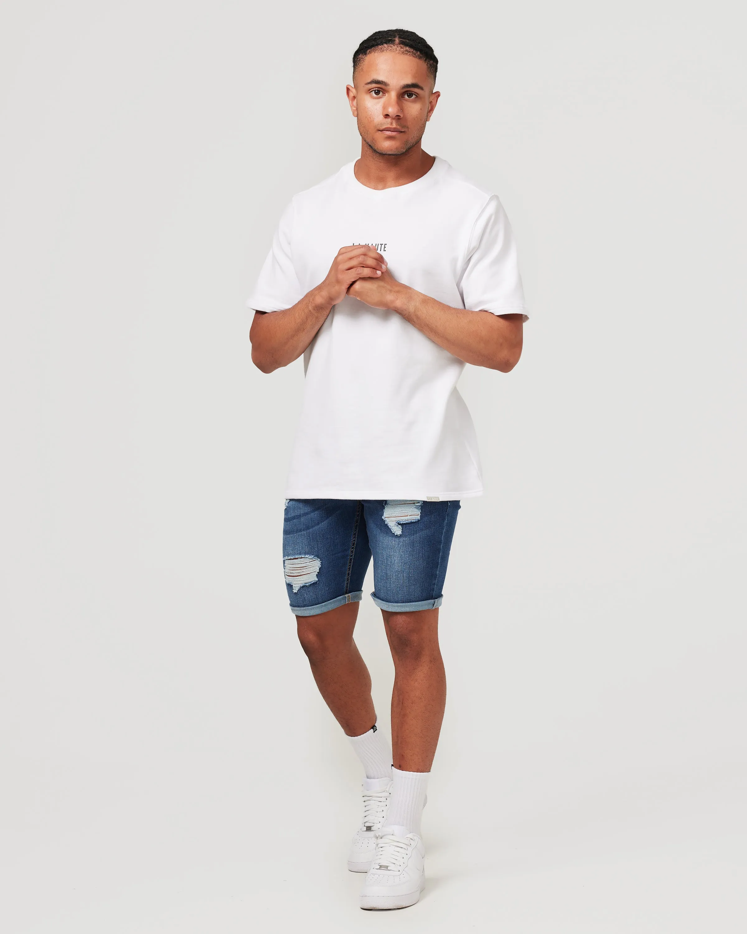 Dark Blue Ripped Denim Shorts