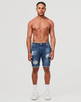 Dark Blue Ripped Denim Shorts