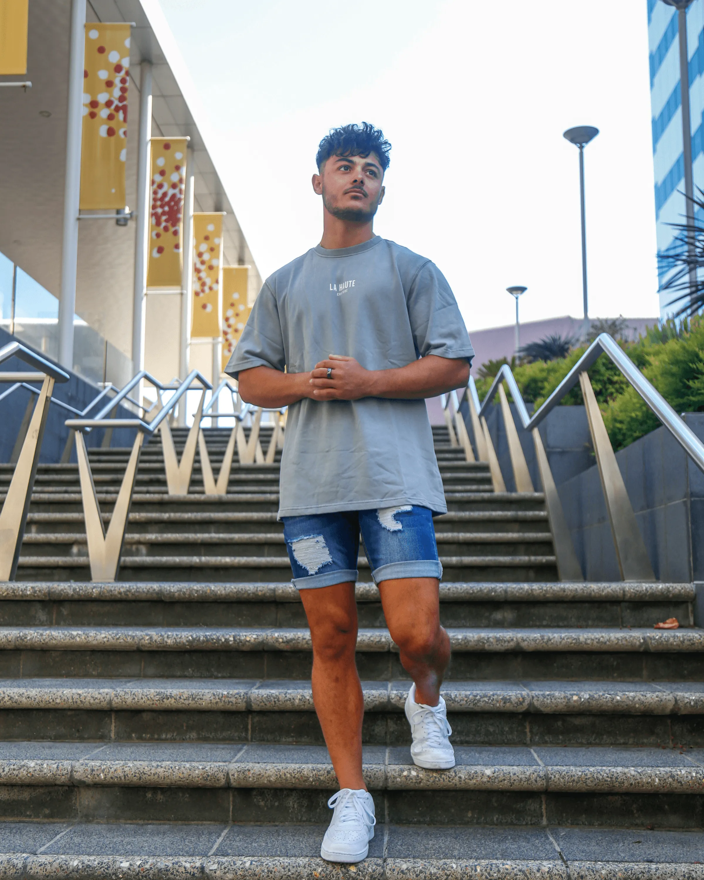 Dark Blue Ripped Denim Shorts