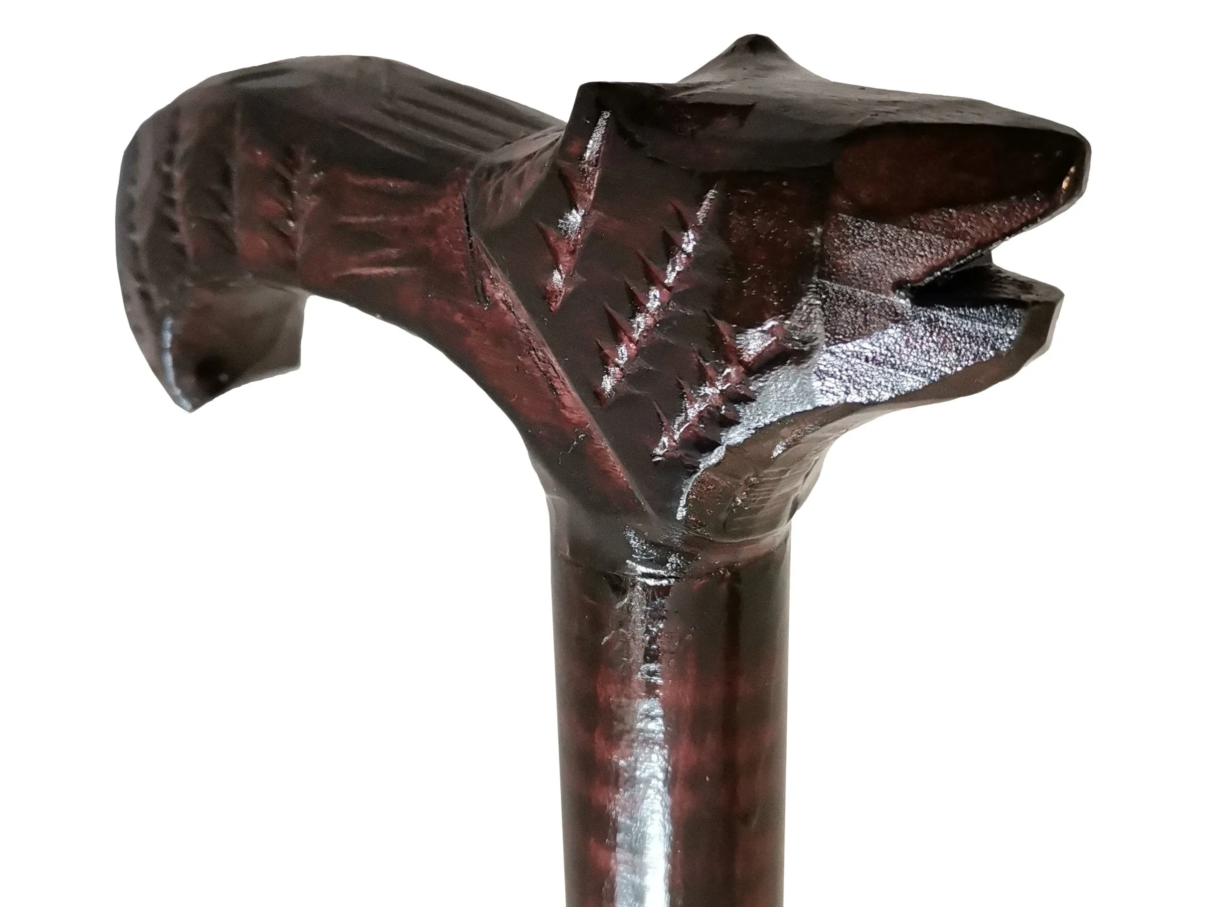 Dark brown walking stick, Rustic wooden cane, Sturdy lightweight walking cane, Handmade cane from wood, Carved handle with a wolf head