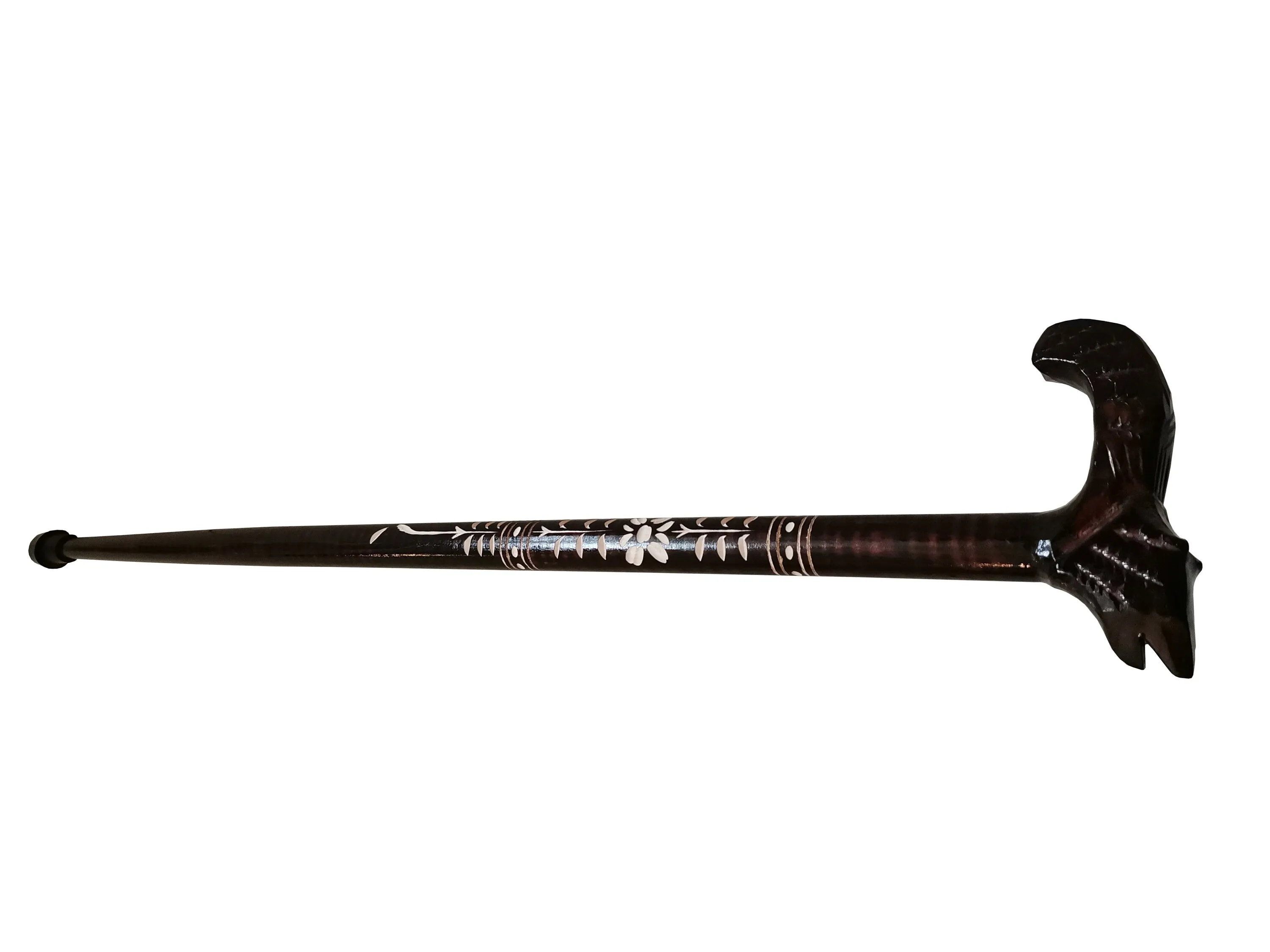 Dark brown walking stick, Rustic wooden cane, Sturdy lightweight walking cane, Handmade cane from wood, Carved handle with a wolf head