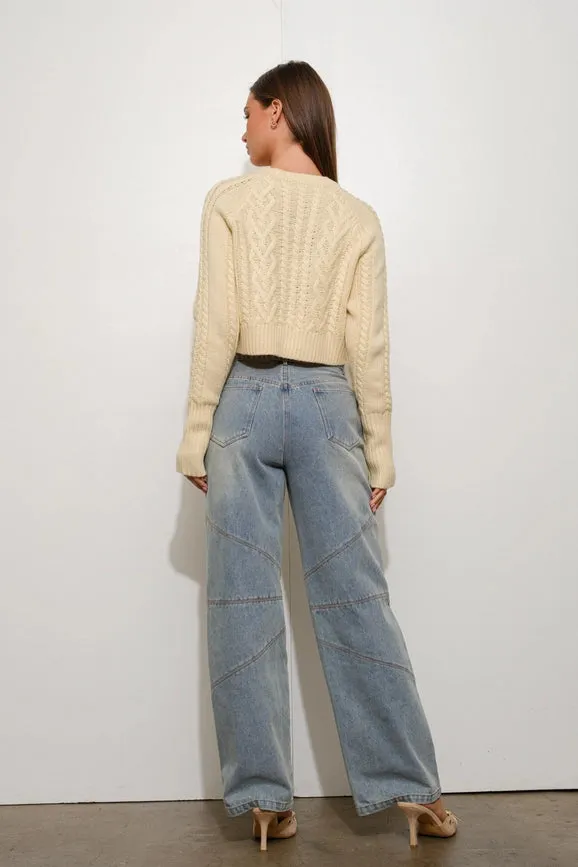 Dolly Cable Knit Cut Out Sweater - Butter
