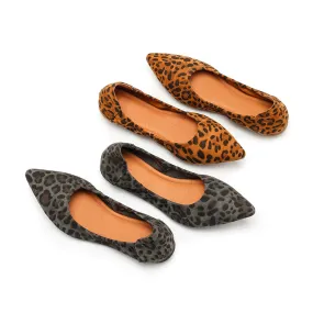 Dwarves Studio Leopard Print Suede Flats | Pointed Toe Slip-On Shoes in Brown/Grey