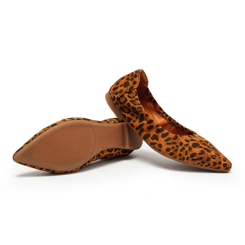 Dwarves Studio Leopard Print Suede Flats | Pointed Toe Slip-On Shoes in Brown/Grey