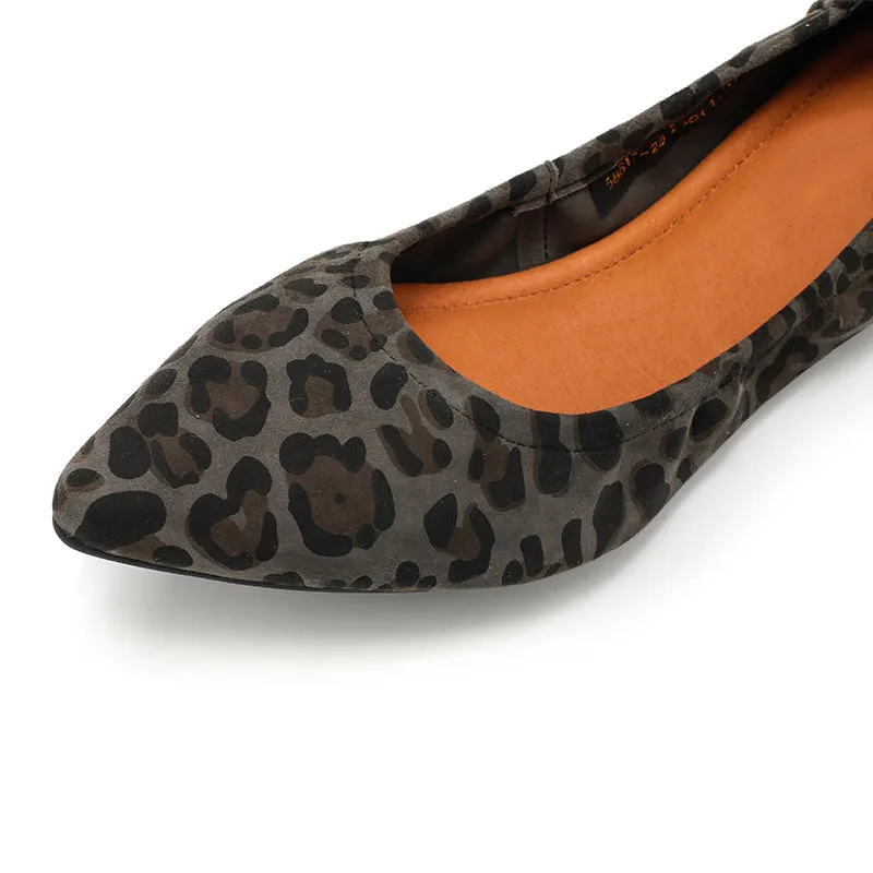 Dwarves Studio Leopard Print Suede Flats | Pointed Toe Slip-On Shoes in Brown/Grey