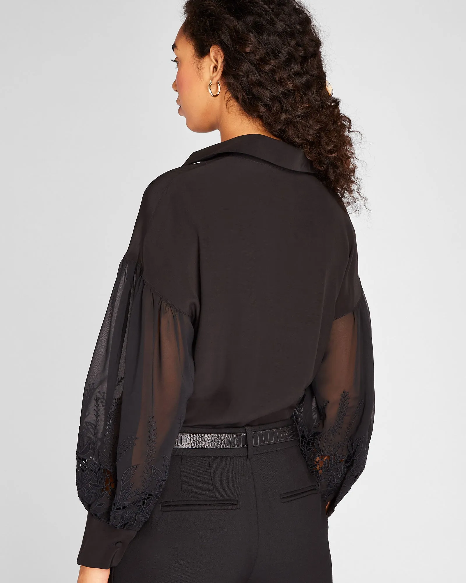 Embroidered Balloon Sleeve Blouse