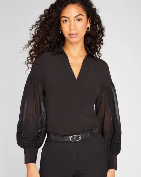 Embroidered Balloon Sleeve Blouse