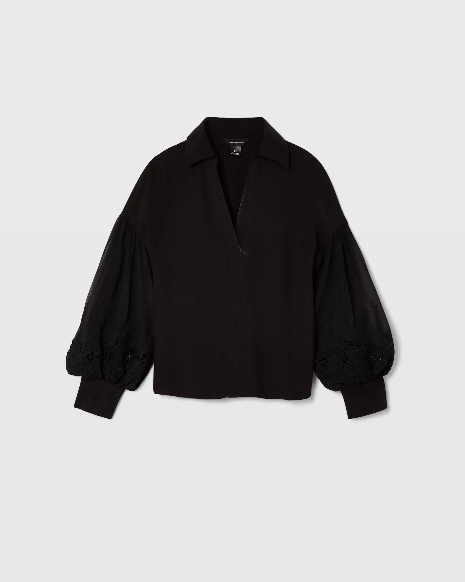 Embroidered Balloon Sleeve Blouse