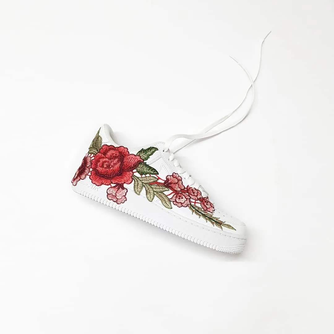 Embroidery Rose Red Custom Nike Air Force 1