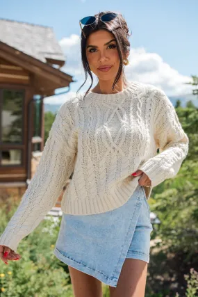 Fall Sentiments Cream Cable Knit Crew Neck Sweater SALE