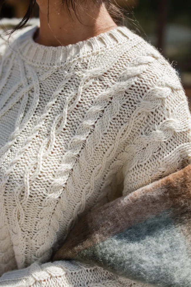 Fall Sentiments Cream Cable Knit Crew Neck Sweater SALE