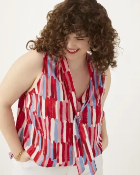 Fatima Tie-Neck Sleeveless Blouse | Pink / Light Blue