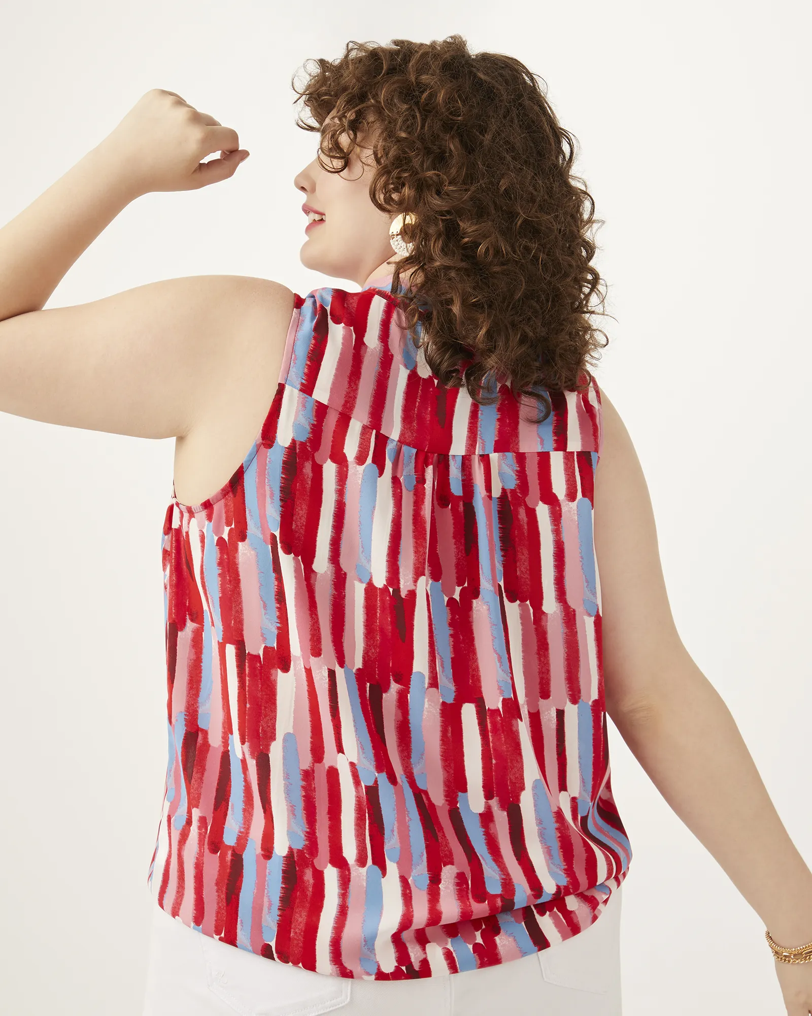 Fatima Tie-Neck Sleeveless Blouse | Pink / Light Blue