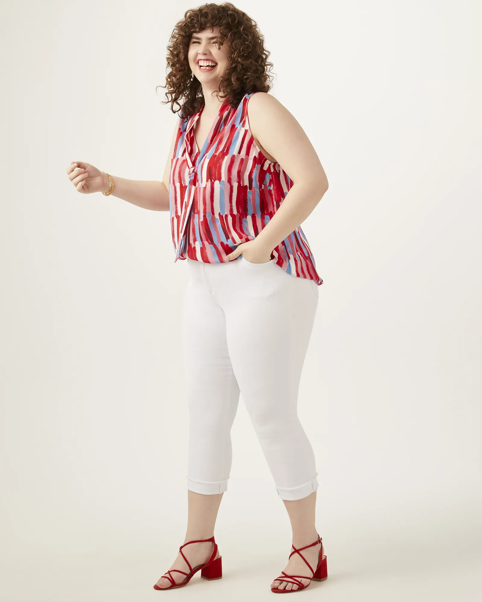 Fatima Tie-Neck Sleeveless Blouse | Pink / Light Blue