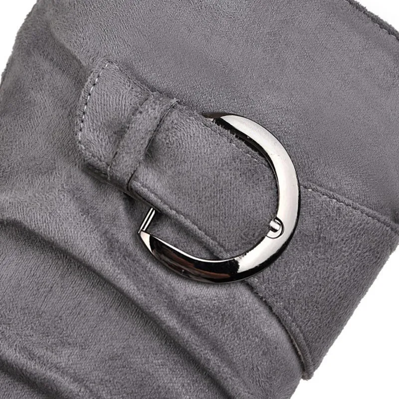 Faux suede slouchy mid calf boots with buckles