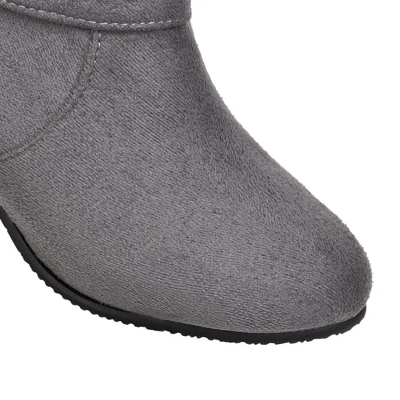 Faux suede slouchy mid calf boots with buckles