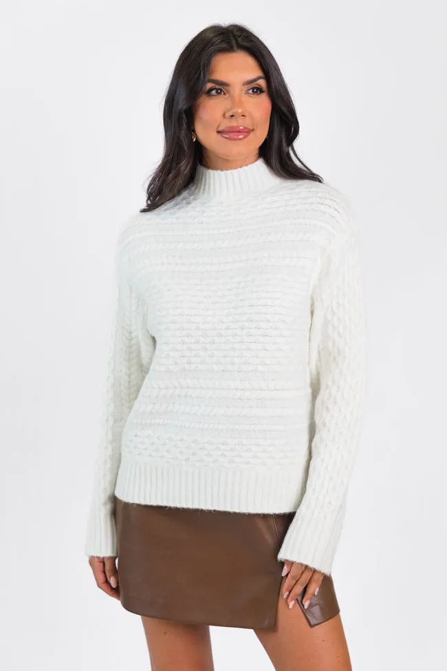 Fireside Moment Ivory Cable Knit Mock Neck Sweater SALE