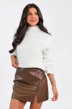 Fireside Moment Ivory Cable Knit Mock Neck Sweater SALE