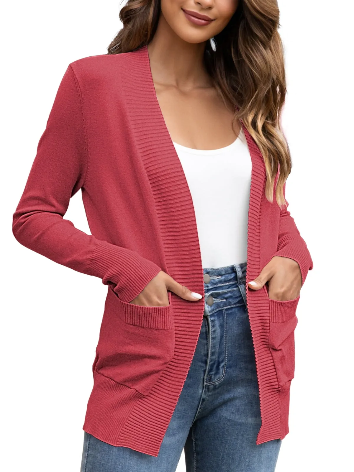 FOLUNSI Women's Cardigan Casual Lightweight Knit Cardigan Sweaters of Female s-2x