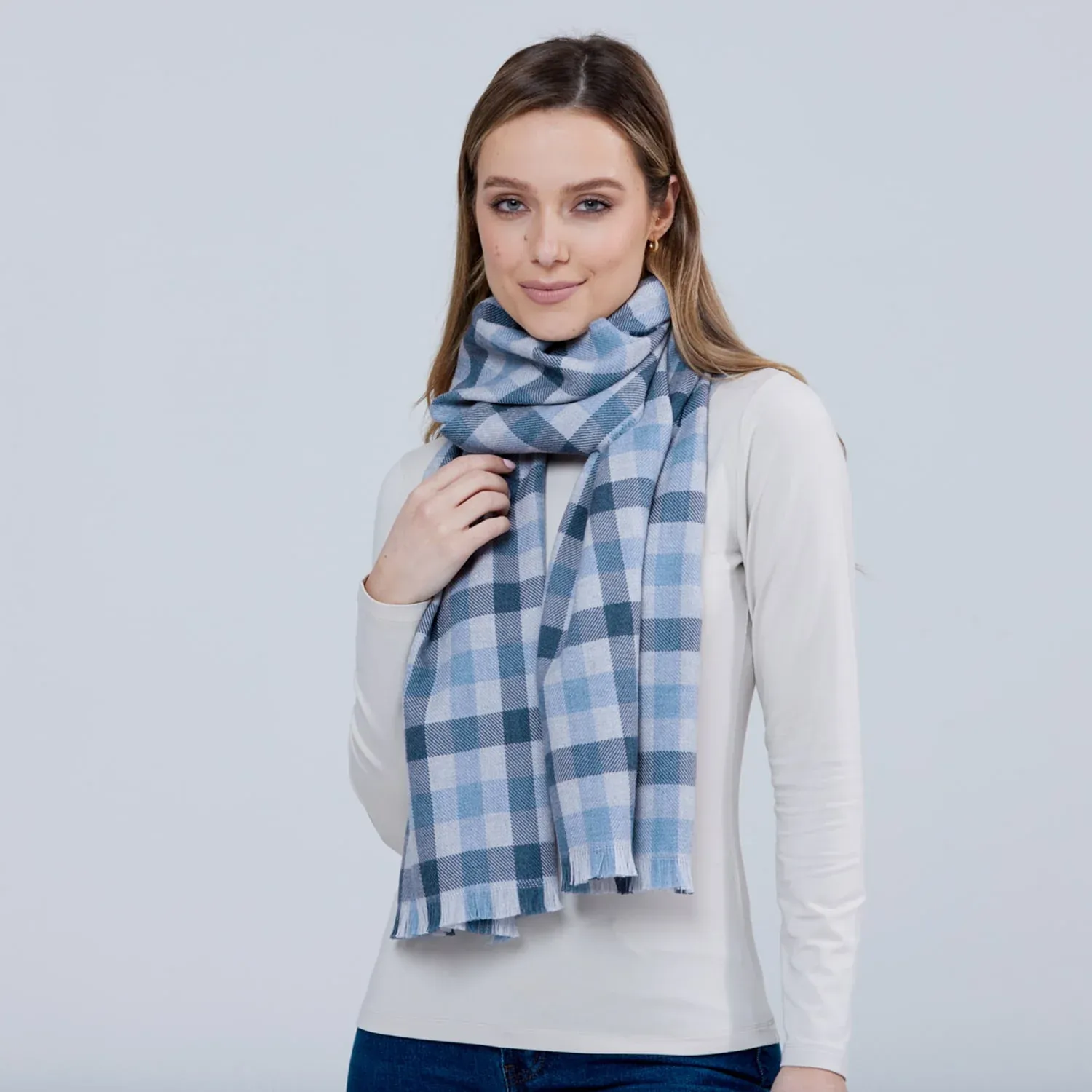 Foxford Denim Check Merino Wool Scarf