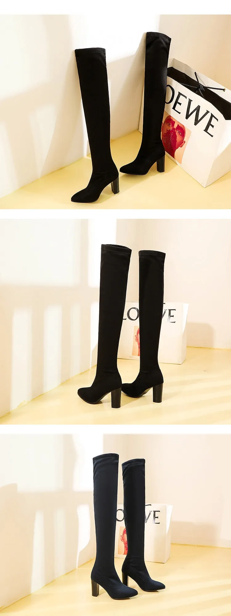 Funki Buys | Boots | Women's Over Knee High Block Heel Boots