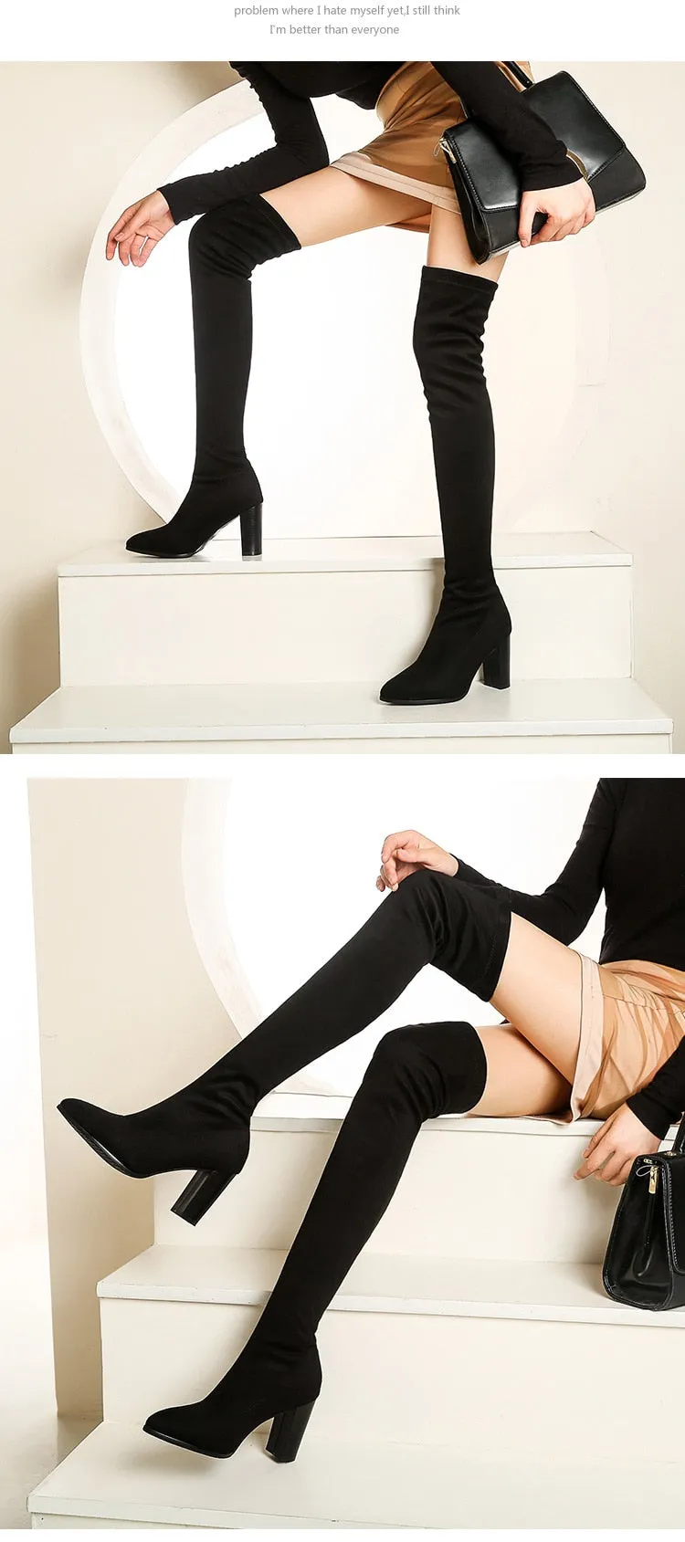 Funki Buys | Boots | Women's Over Knee High Block Heel Boots
