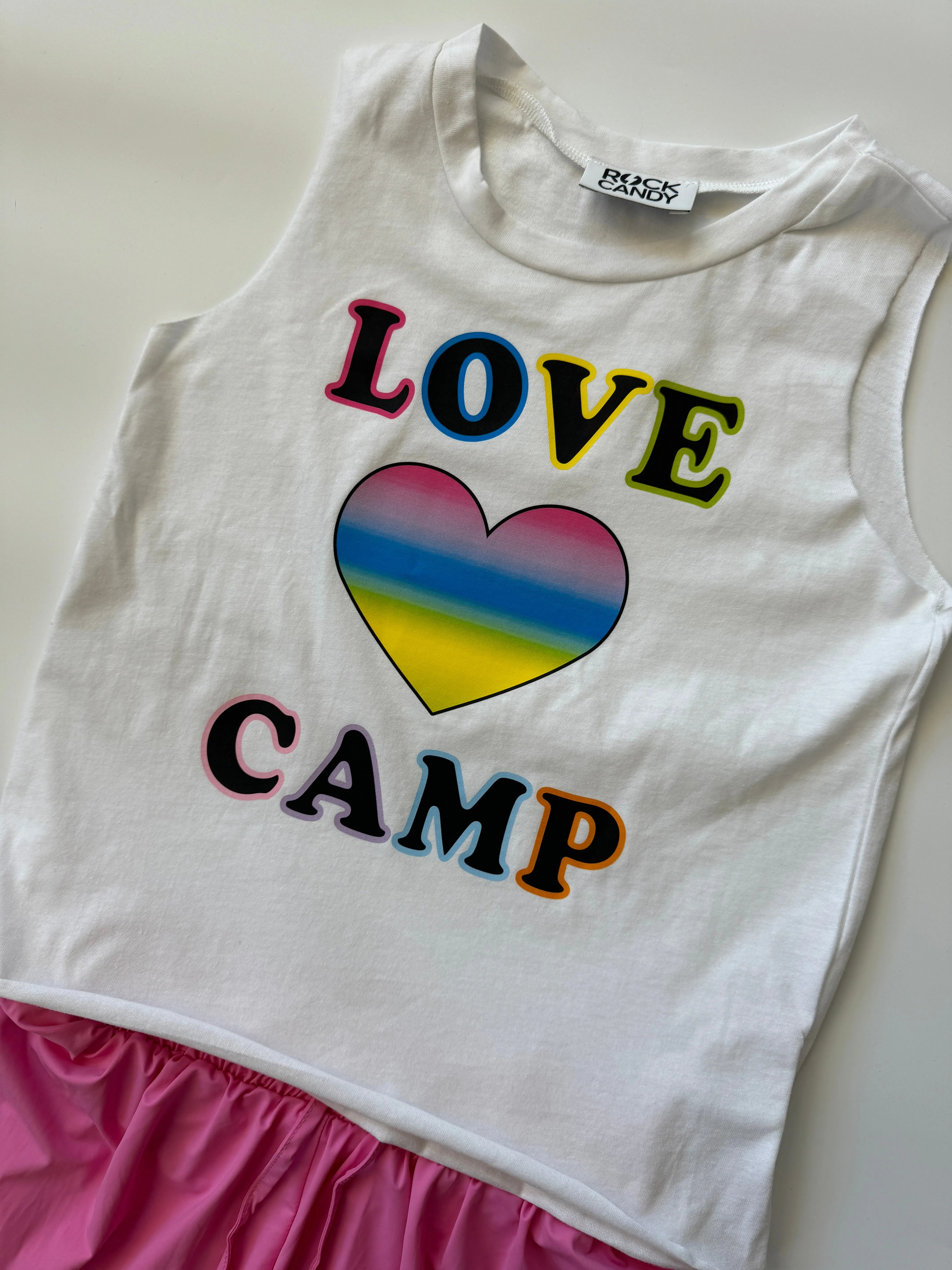 Girls White Love Camp Muscle Tank