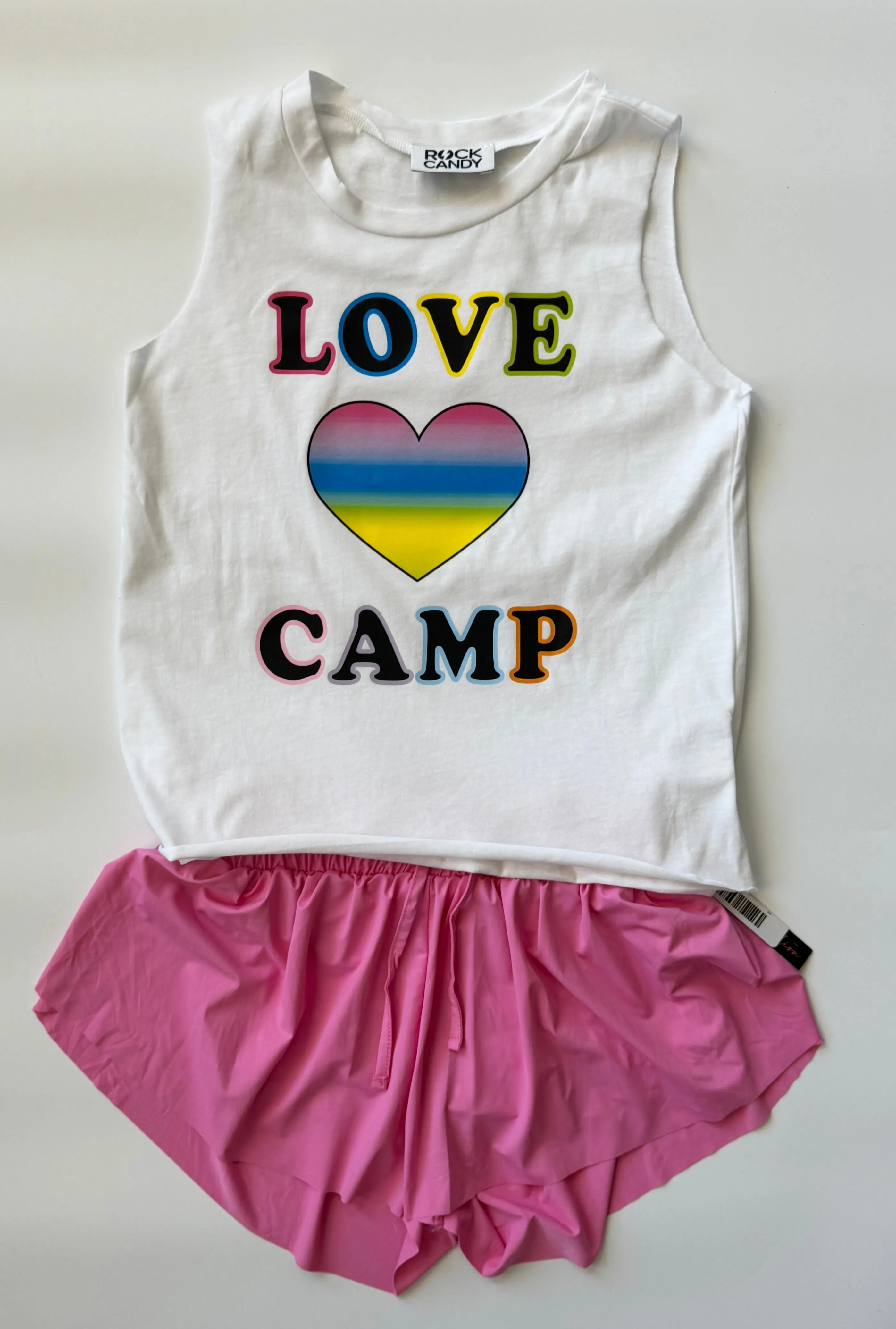 Girls White Love Camp Muscle Tank
