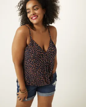 Gloria Wrap-Front Printed Tank Top | Orange / Navy