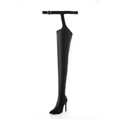 Heel Thigh High Boots - Black Pu