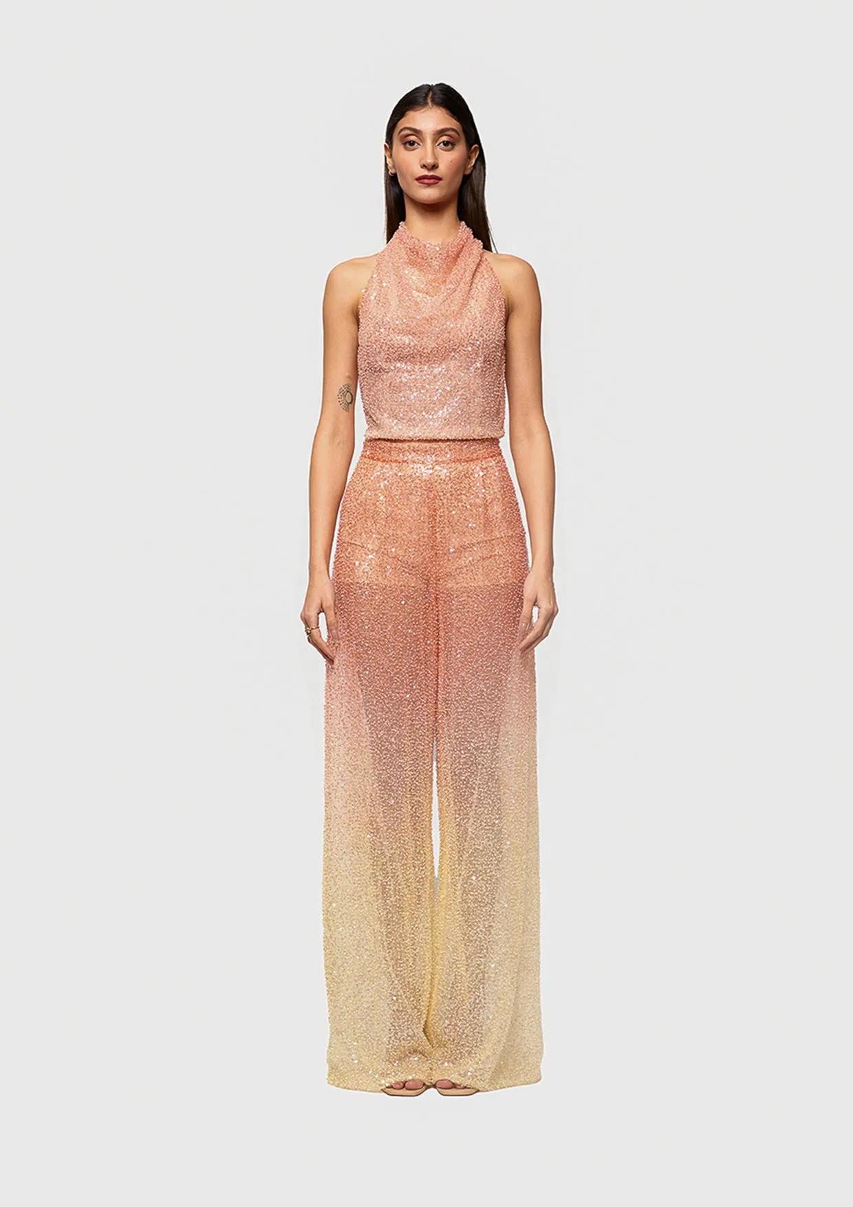Helia Sequin Backless High-Neck Top