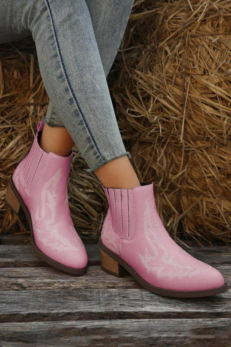 Kendall Leather Embroidered Western Booties