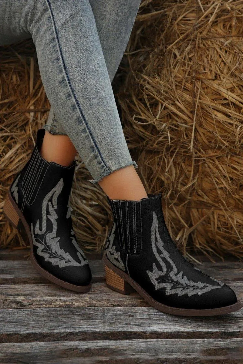 Kendall Leather Embroidered Western Booties