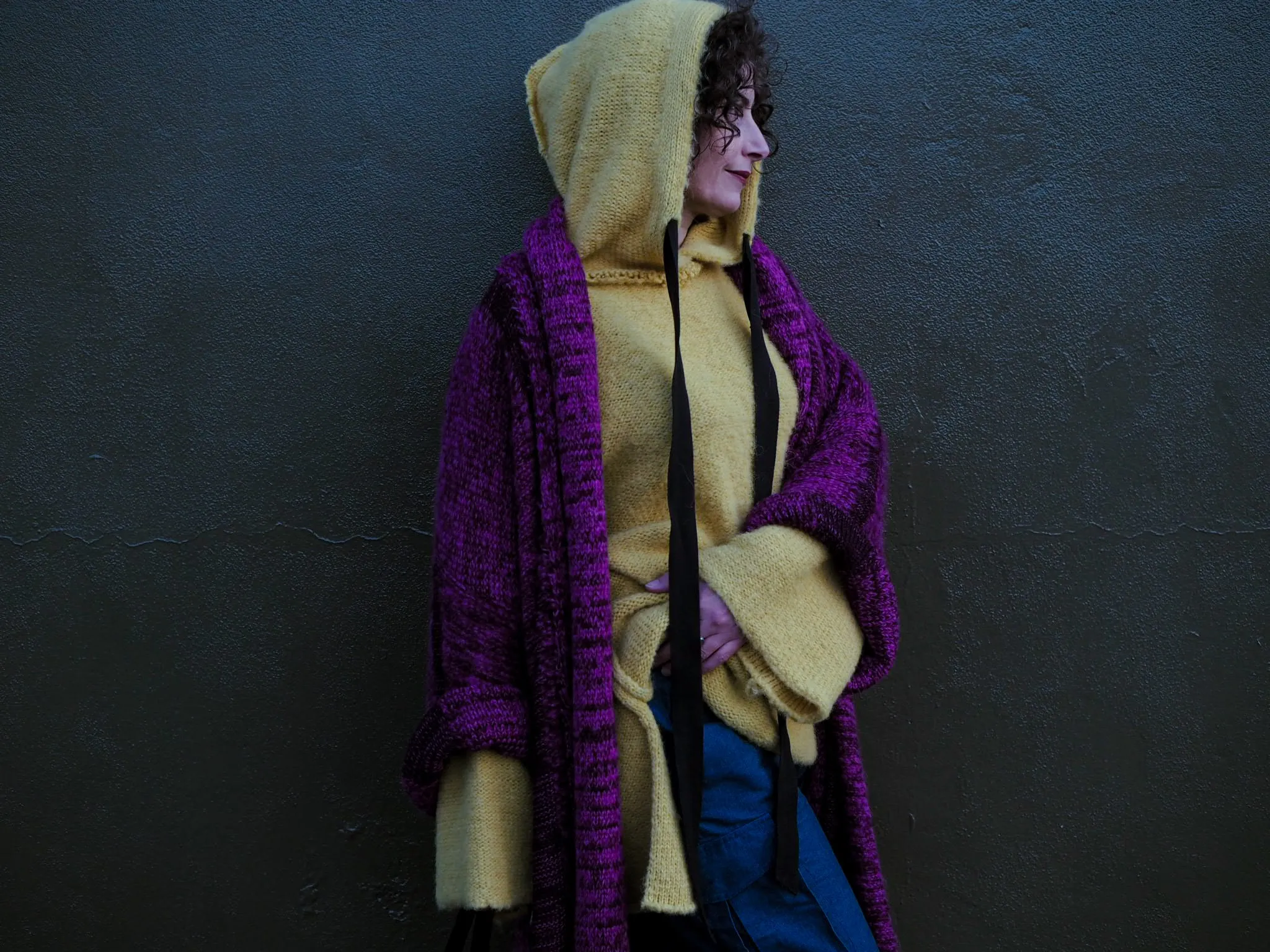 kimono style cardigan with mesh detail (Alpaca) - Magenta