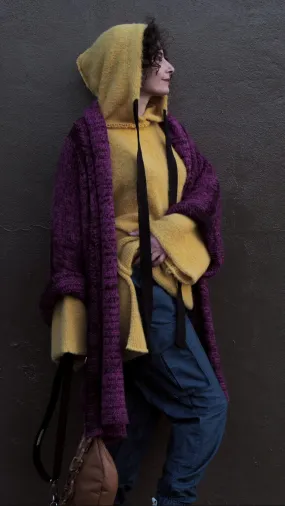 kimono style cardigan with mesh detail (Alpaca) - Magenta