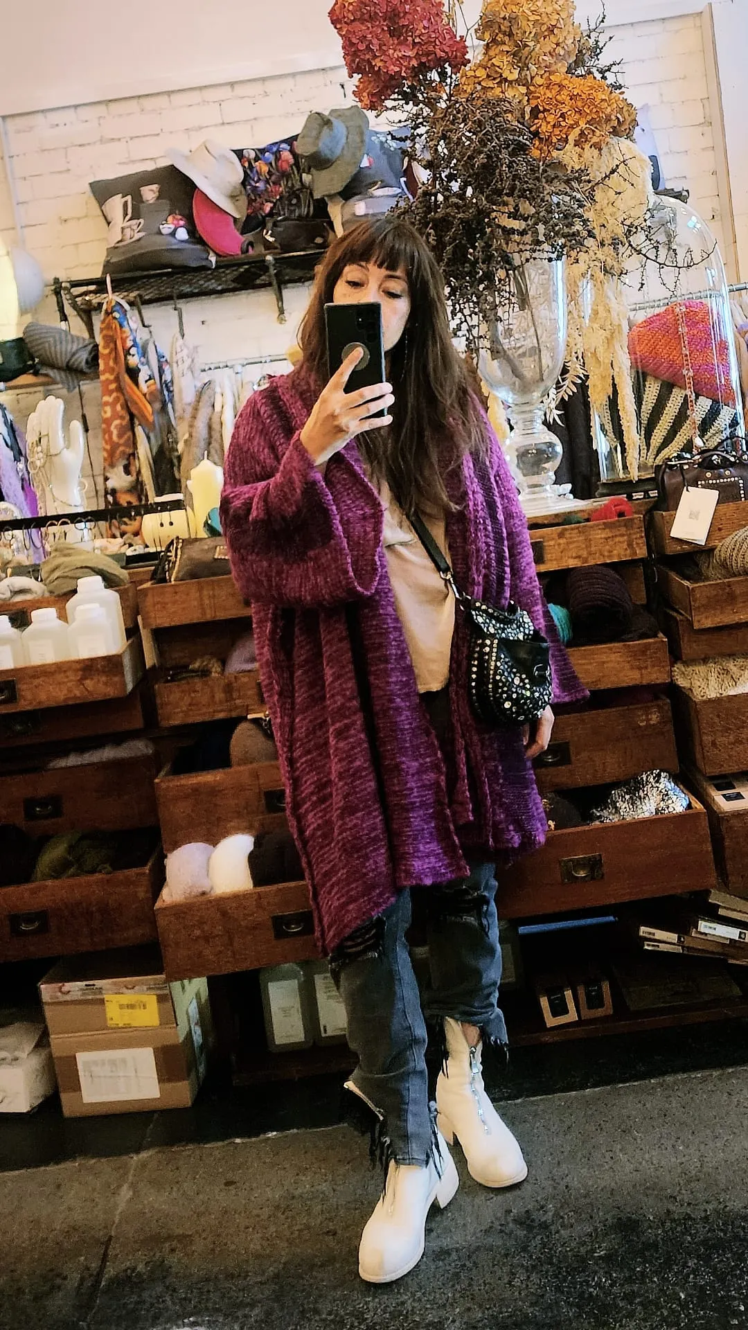 kimono style cardigan with mesh detail (Alpaca) - Magenta