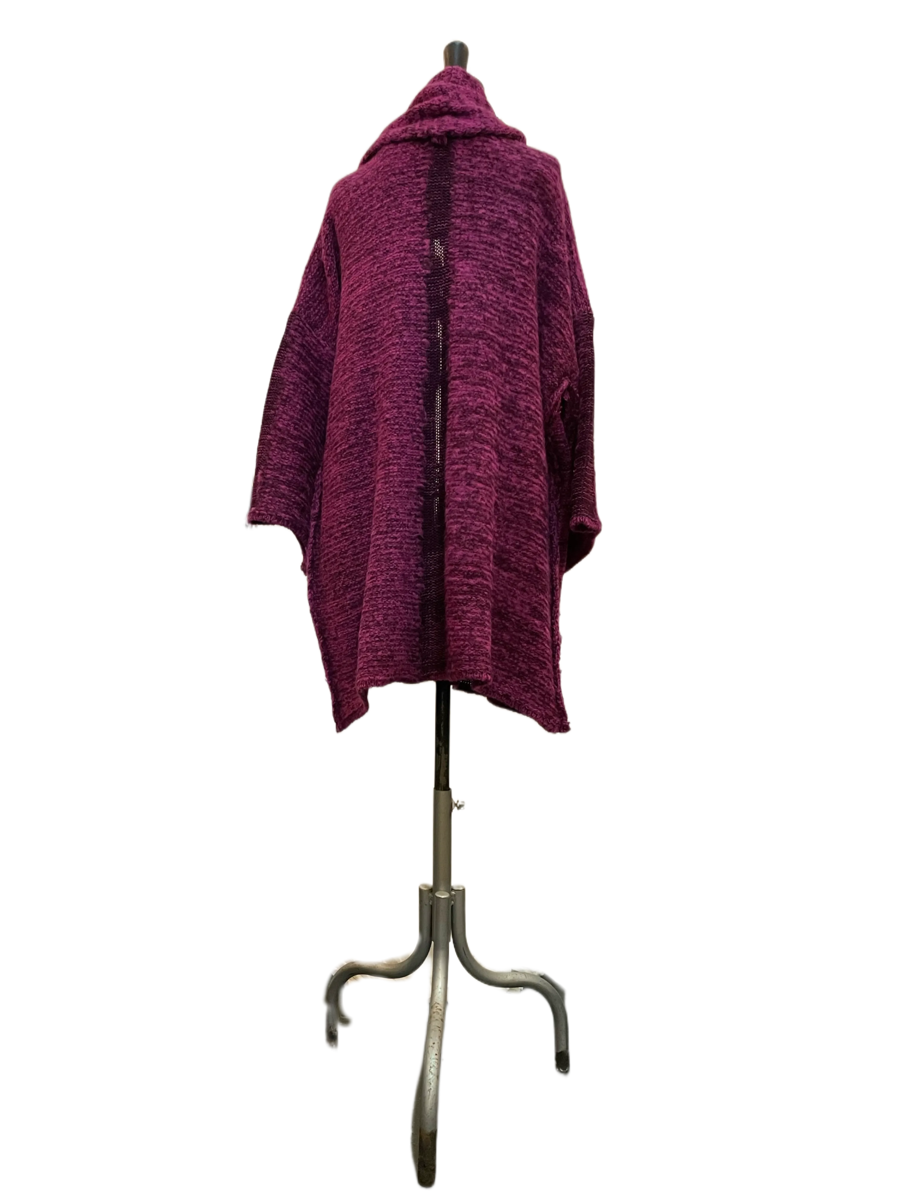 kimono style cardigan with mesh detail (Alpaca) - Magenta