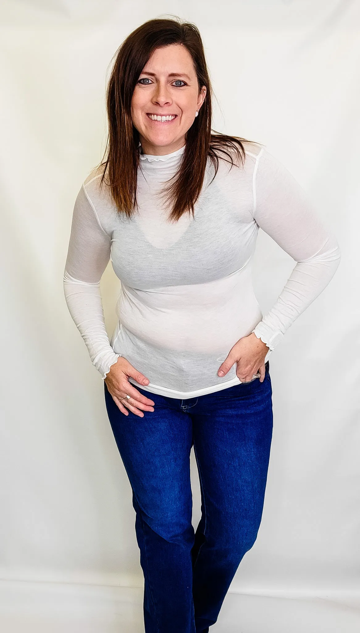 Lightweight Mock Ruffle Neck Long Sleeves