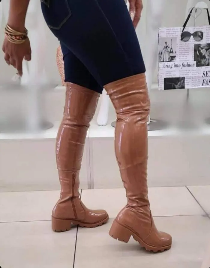 Liliana Thigh High Boots Chunky Lug Sole- Leema-05