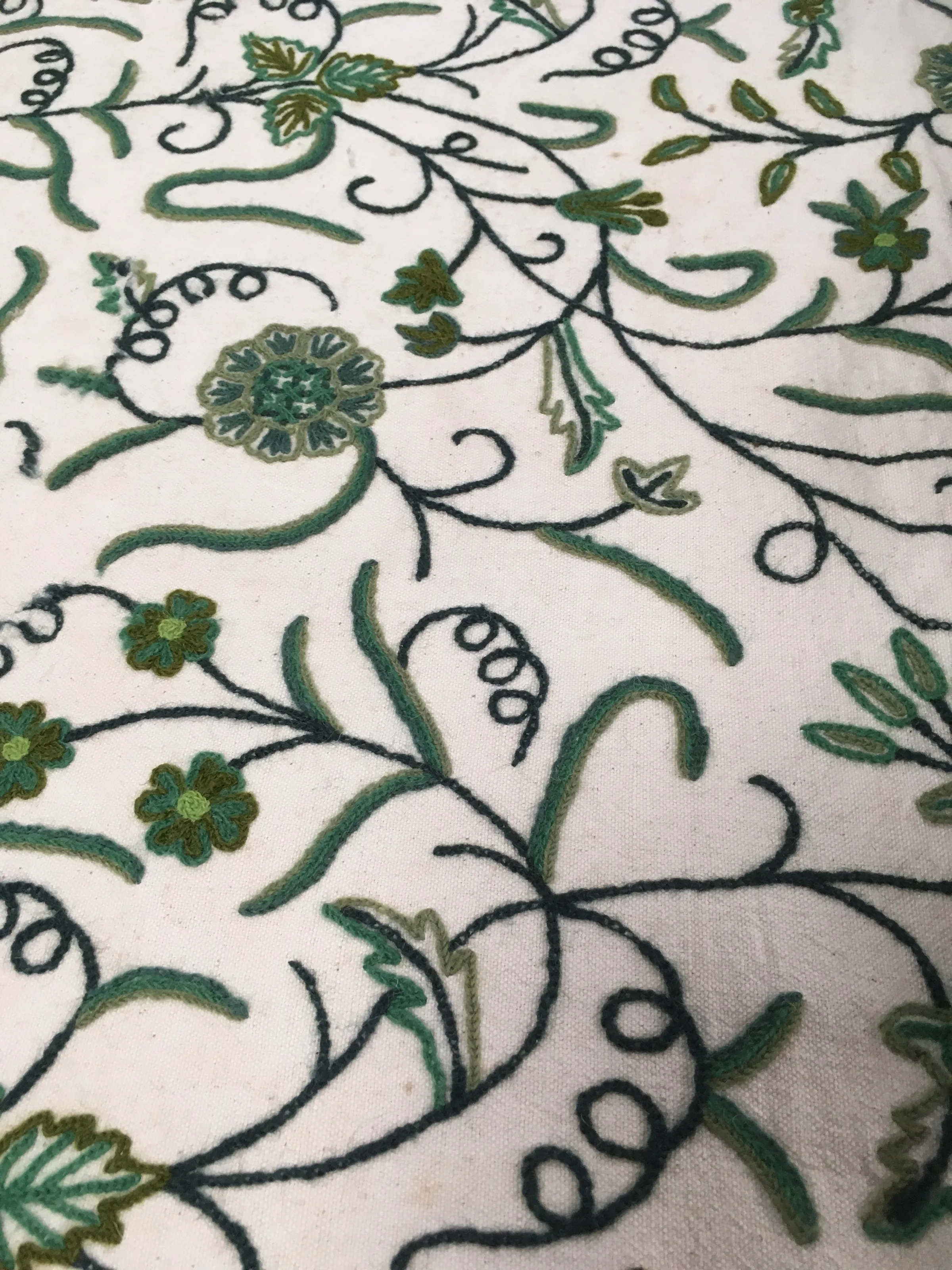 *Lined Navy and Green Silk Coat with Vintage Crewelwork Panel