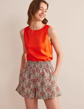 Linen Shirred Waist Shorts-Multi, Vine Terrace