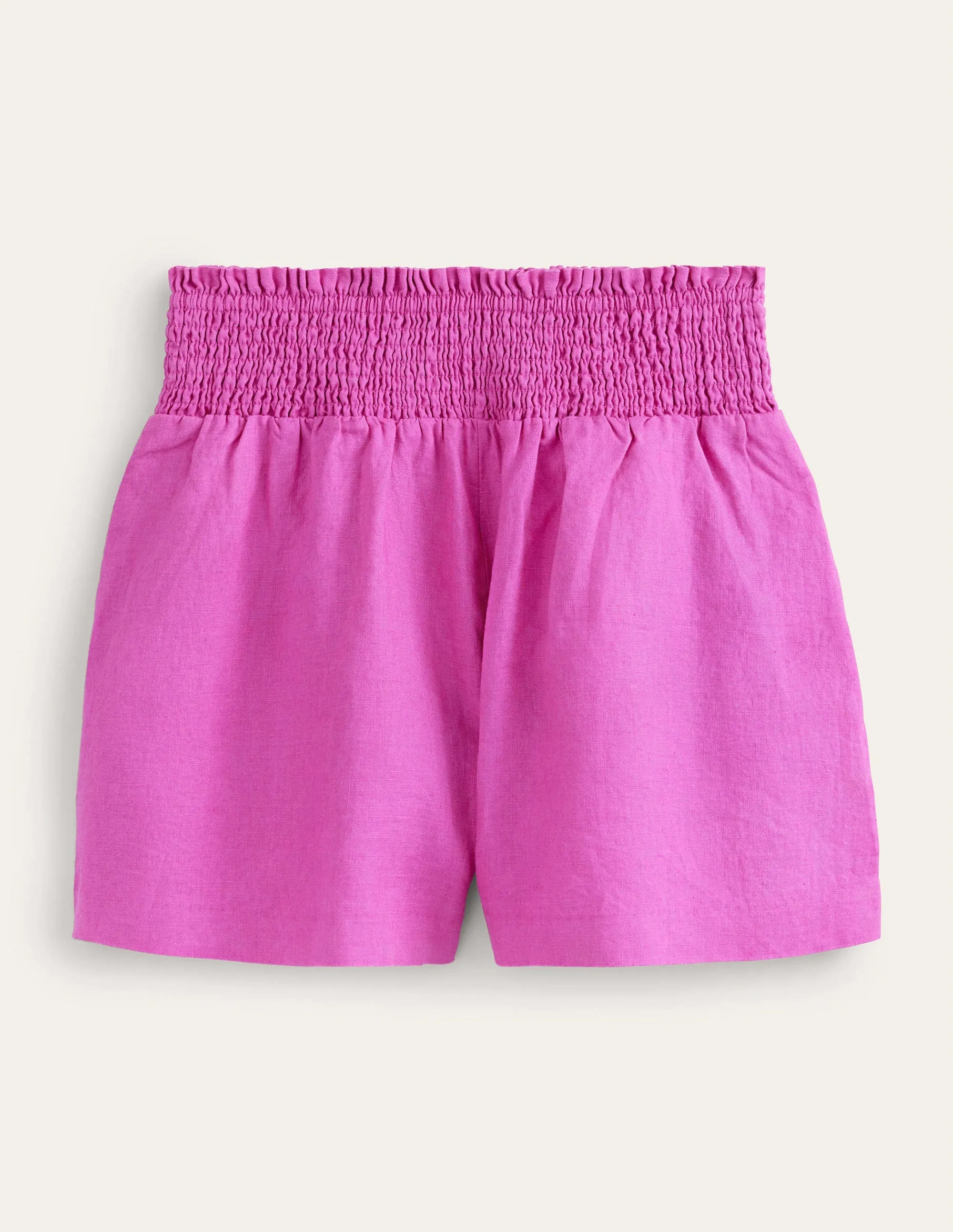 Linen Shirred Waist Shorts-Rose Violet