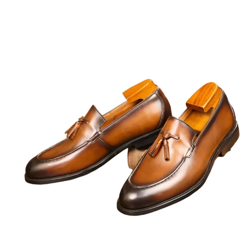 Luxury Genuine Leather Slip-On Loafers for Men - Italian Black & Brown Formal Oxford Casual Dress Shoes