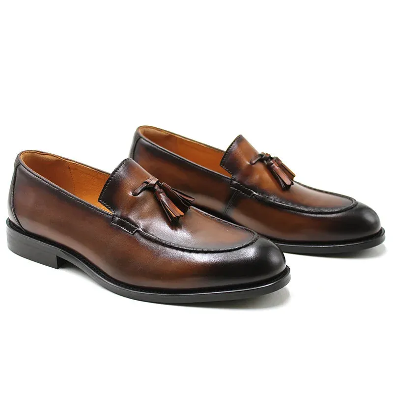 Luxury Genuine Leather Slip-On Loafers for Men - Italian Black & Brown Formal Oxford Casual Dress Shoes