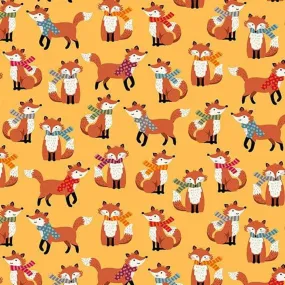 Makower Autumn Days - Foxes Yellow - 100% Cotton Fabric