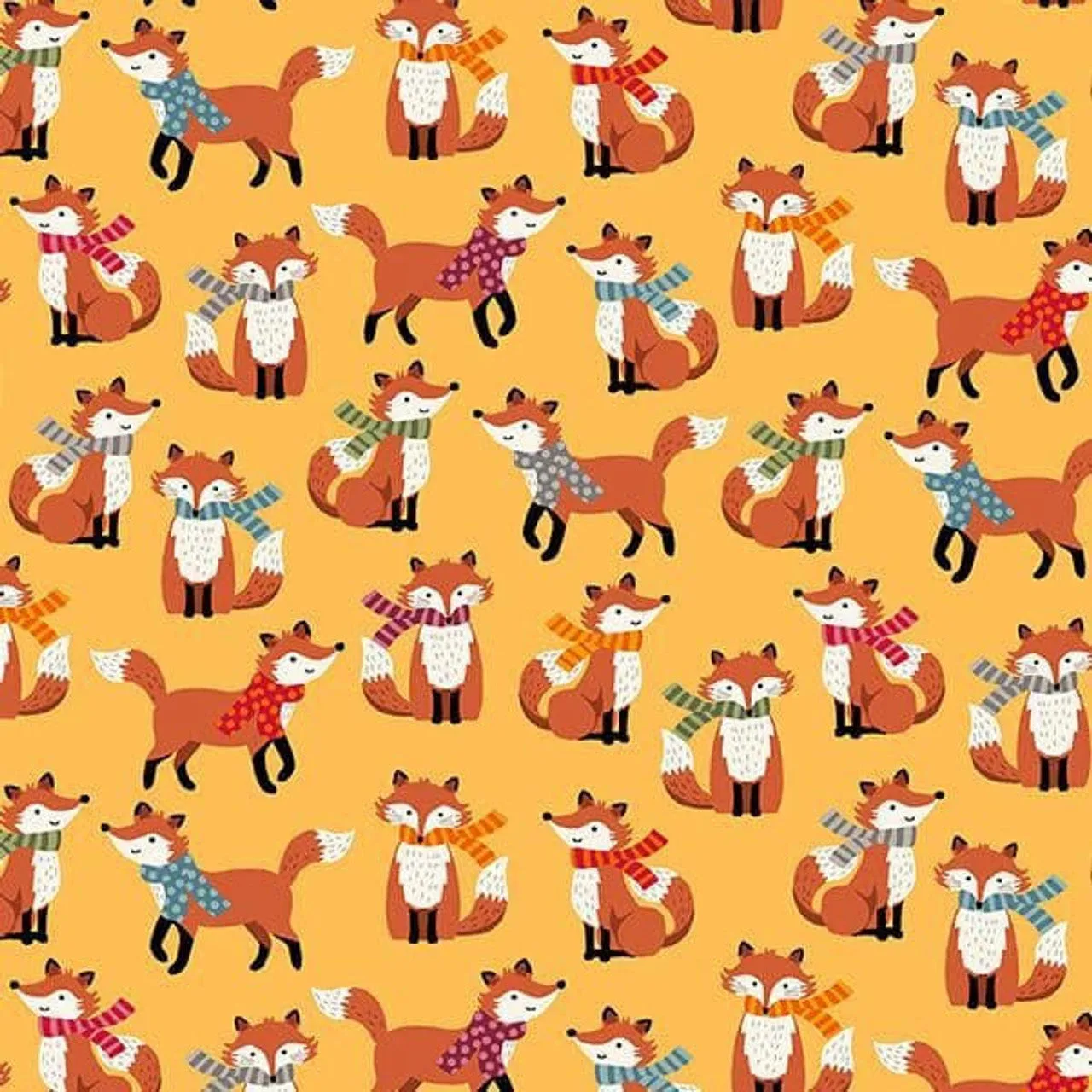Makower Autumn Days - Foxes Yellow - 100% Cotton Fabric